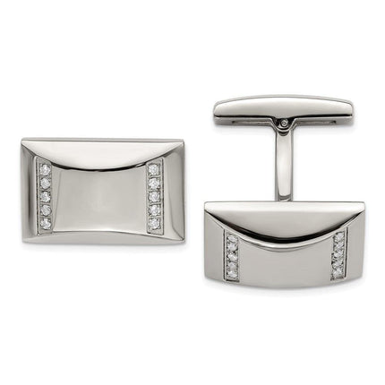 Stainless Steel Polished CZ Rectangle Cufflinks ,