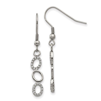 Stainless Steel Polished CZ Shepherd Hook Earrings ,