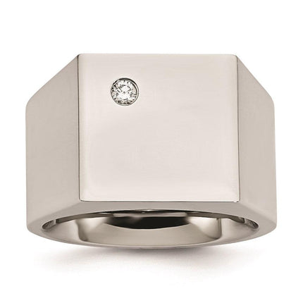 Stainless Steel Polished CZ Signet Ring ,