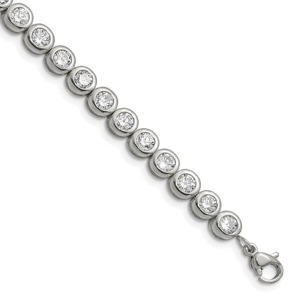 Stainless Steel Polished CZ Tennis w/ 1in ext. Bracelet ,