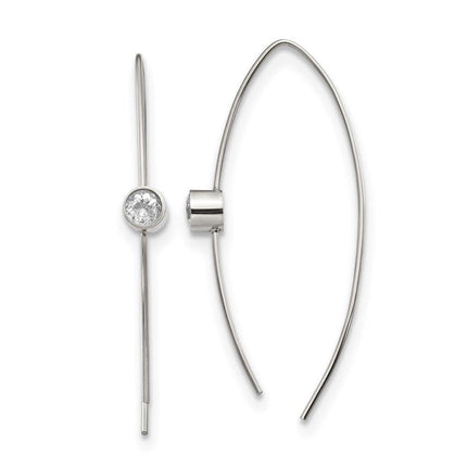 Stainless Steel Polished CZ Threader Earrings ,