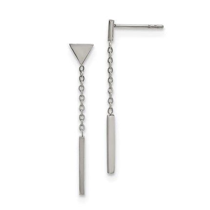 Stainless Steel Polished Dangle Bar Triangle Post Earrings ,