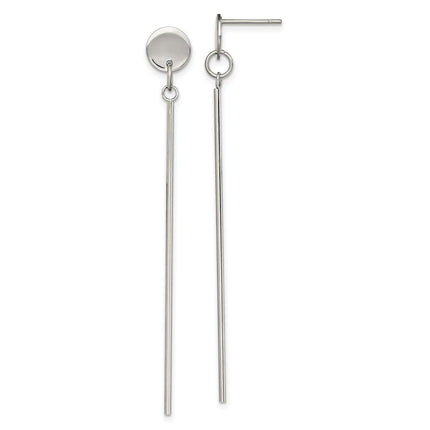 Stainless Steel Polished Disc with Bar Dangle Post Earrings ,