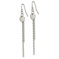 Stainless Steel Polished Disc with Chain Dangle Shepherd Hook Earrings ,