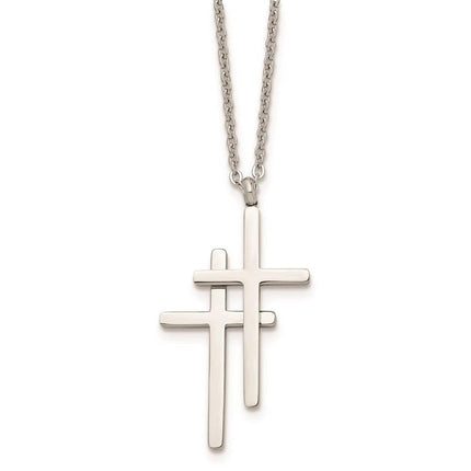 Stainless Steel Polished Double Cross Necklace ,