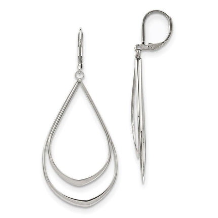 Stainless Steel Polished Double Tear-drop Leverback Dangle Earrings ,