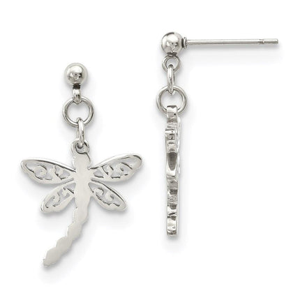 Stainless Steel Polished Dragonfly Post Dangle Earrings ,