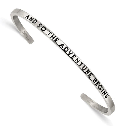 Stainless Steel Polished Enamel/Crystal ADVENTURE BEGINS 3mm Bangle ,