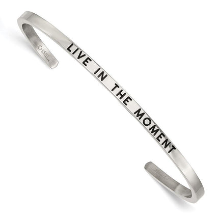 Stainless Steel Polished Enamel/Crystal IN THE MOMENT 3mm Cuff Bangle ,