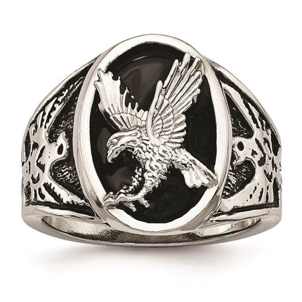Stainless Steel Polished Enameled Eagle Ring ,
