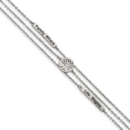 Stainless Steel Polished Enameled Family Tree 7in w/1in ext. Bracelet ,