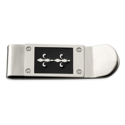 Stainless Steel Polished Enameled Fleur de Lis Money Clip ,
