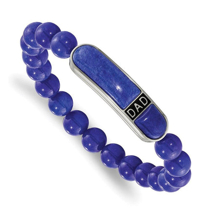Stainless Steel Polished Enameled Lapis Beaded Dad Stretch Bracelet ,