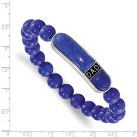 Stainless Steel Polished Enameled Lapis Beaded Dad Stretch Bracelet ,