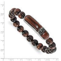 Stainless Steel Polished Enameled Tiger's Eye Beaded DAD Stretch Bracelet ,