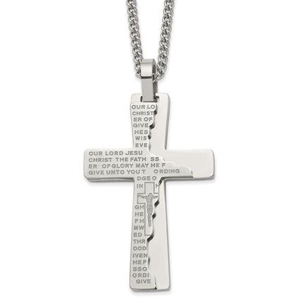 Stainless Steel Polished Etched Broken Prayer Cross 24in Necklace ,
