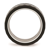 Stainless Steel Polished Faceted Black Ceramic CZ Ring ,