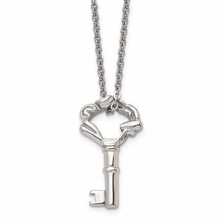 Stainless Steel Polished Fancy Key Pendant Necklace ,