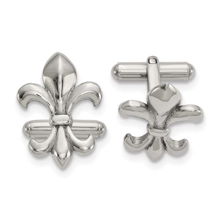 Stainless Steel Polished Fleur de Lis Cuff Links ,