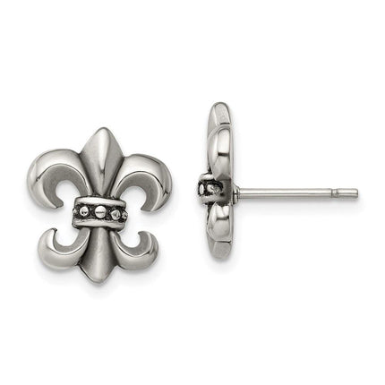 Stainless Steel Polished Fleur de Lis Post Earrings ,