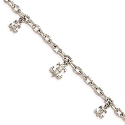 Stainless Steel Polished Fleur de Lis w/ 3 inch ext Bracelet ,