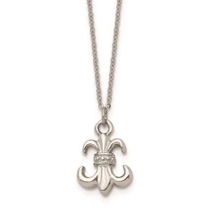 Stainless Steel Polished Fleur de Lis with 2 ext. Necklace ,