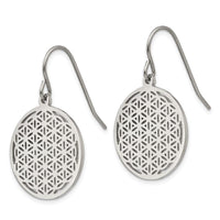 Stainless Steel Polished Flower Cut-out Shepherd Hook Earrings ,