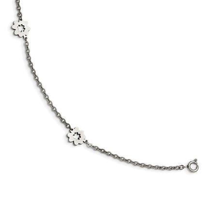Stainless Steel Polished Flowers with 1in extension Anklet ,