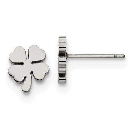 Stainless Steel Polished Four Leaf Clover Post Earrings ,