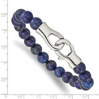 Stainless Steel Polished Genuine Lapis Beads 9in Bracelet ,