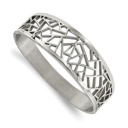 Stainless Steel Polished Geometric Cut-out Hinged Bangle ,