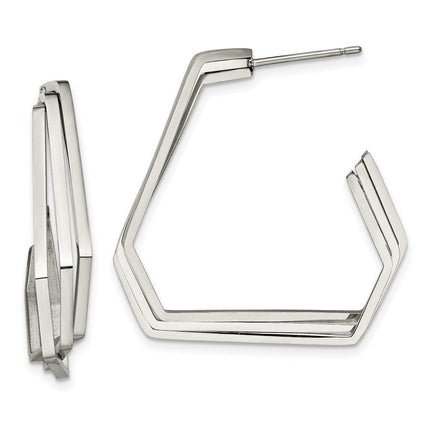 Stainless Steel Polished Geometric Post J Hoop Earrings ,