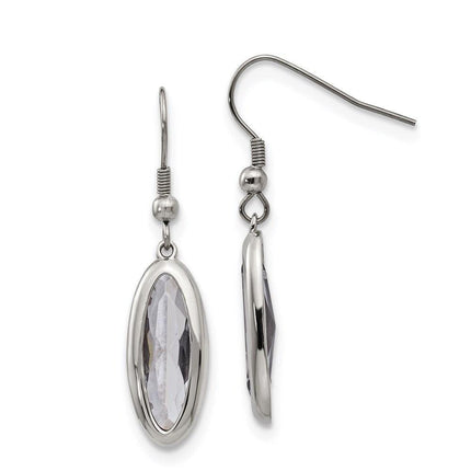 Stainless Steel Polished Glass Oval Shepherd Hook Dangle Earrings ,