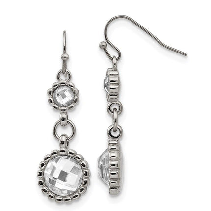 Stainless Steel Polished Glass Shepherd Hook Dangle Earrings ,