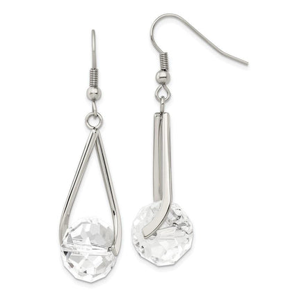 Stainless Steel Polished Glass Shepherd Hook Earrings ,
