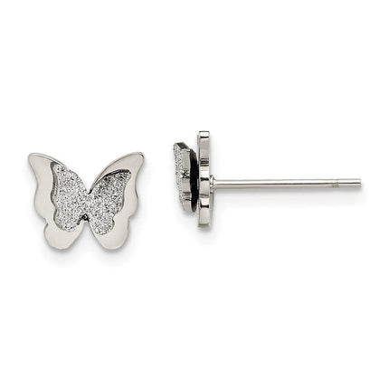Stainless Steel Polished Glitter Butterfly Post Earrings ,