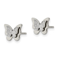 Stainless Steel Polished Glitter Butterfly Post Earrings ,