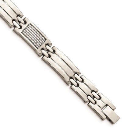 Stainless Steel Polished Grey Carbon Fiber Inlay Bracelet ,