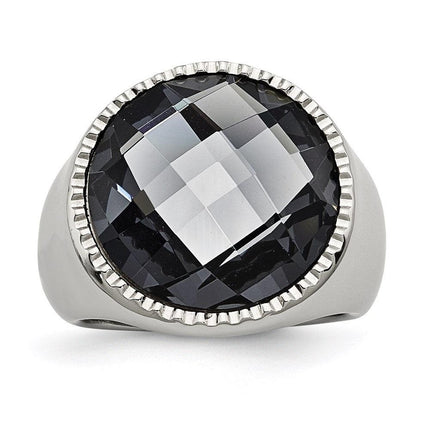 Stainless Steel Polished Grey Glass Ring ,