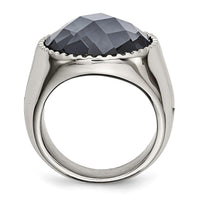 Stainless Steel Polished Grey Glass Ring ,