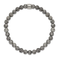 Stainless Steel Polished Grey Jasper Stretch Bracelet ,