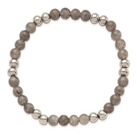 Stainless Steel Polished Grey Quartz Beaded Stretch Bracelet ,
