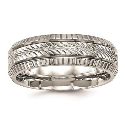Stainless Steel Polished Grooved and Textured Ring ,