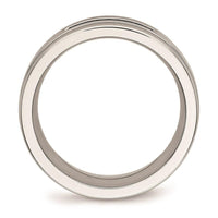 Stainless Steel Polished Grooved Black CZ Ring ,