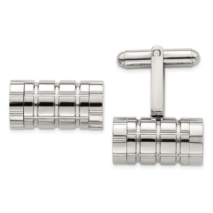 Stainless Steel Polished Grooved Cylinder Cufflinks ,