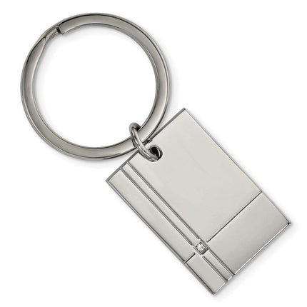 Stainless Steel Polished Grooved with CZ Key Chain ,