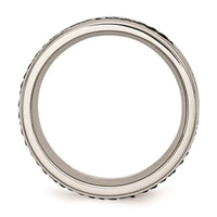 Stainless Steel Polished Grooved/Genuine Stingray Textured 8mm Ring ,