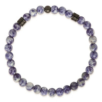 Stainless Steel Polished Gun Metal IP and Lapis Beaded Stretch Bracelet ,