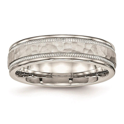 Stainless Steel Polished Hammered and Grooved 6.00mm Band ,