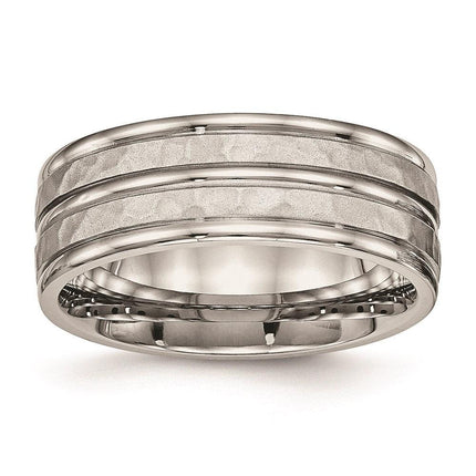 Stainless Steel Polished Hammered and Grooved 8.00mm Band ,